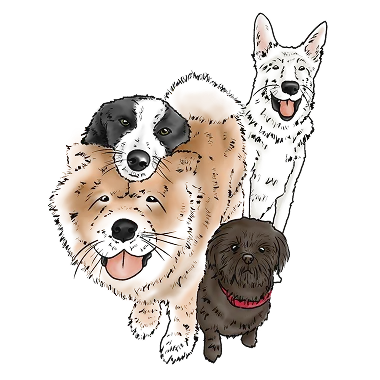 Illustration von vier glücklichen Hunden